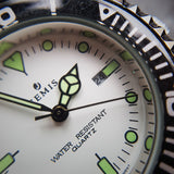 Men's Vintage JEMIS Chrome Quartz Watch // Lume hands and digits // Rotation Bezel // New Italian Vintage Genuine Suede Leather Watchstrap