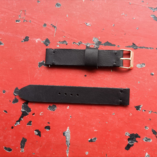 Black on Black Handmade Leather Watch Strap 18mm