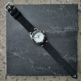 Men's Vintage JEMIS Chrome Quartz Watch // Lume hands and digits // Rotation Bezel // New Italian Vintage Genuine Suede Leather Watchstrap