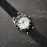 Men's Vintage JEMIS Chrome Quartz Watch // Lume hands and digits // Rotation Bezel // New Italian Vintage Genuine Suede Leather Watchstrap