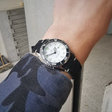 Men's Vintage JEMIS Chrome Quartz Watch // Lume hands and digits // Rotation Bezel // New Italian Vintage Genuine Suede Leather Watchstrap