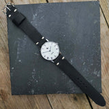 Vintage Mens Lanco Mechanical Swiss Watch with White Dial and New Handmade Black Leather Strap