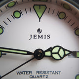 Men's Vintage JEMIS Chrome Quartz Watch // Lume hands and digits // Rotation Bezel // New Italian Vintage Genuine Suede Leather Watchstrap