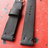 Black on Black Handmade Leather Watch Strap 18mm