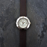 Womens Brown Leather Watch with White Dial