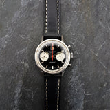 Black Leather Strap on Mens Vintage Chronograph Watch with Panda Dial