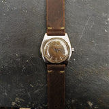 Dark Brown Handcrafted Strap with Olive Green Stitching from a Certina Vintage Mens Watch 