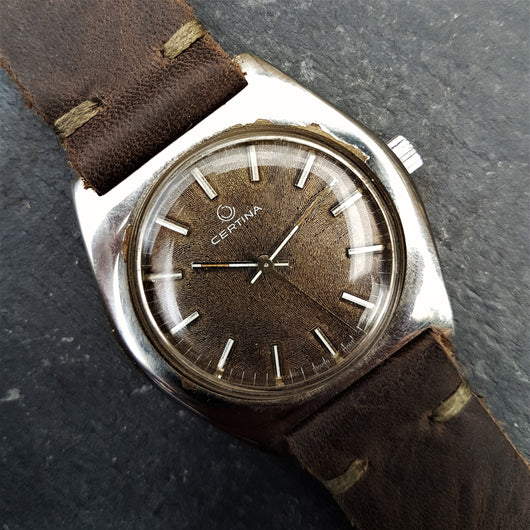 Vintage Certina Mens Watch with Lovely Deep Textured Brown Dial