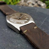 Dark Brown Handcrafted Strap with Olive Green Stitching from a Certina Vintage Mens Watch 