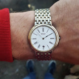 Wrist Shot of Vintage Seiko Watch, Classic Mens Gold Plated Watch Ref 6040-5Y39 - Made in 1989