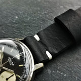 Hand made black leather strap for vintage chronograph watch
