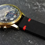 Mens Vintage 1950s Cimier Sport Gold Mechanical Chronograph with Black Leather Strap with Red Stitching 