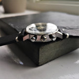 Pushers on a Vintage Reverse Panda Dial Oriosa Chronograph with Valjoux 7733 Movement and Original Box
