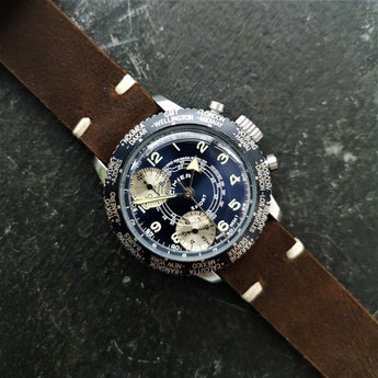 Vintage Mens Chronograph Cimier Watch with Brown Handmade Strap - Dr Who Watch