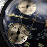 Macro Shot of Vintage Mens Chronograph Cimier Watch with Brown Handmade Strap - Dr Who Watch