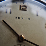 Macro shot of Vintage Zenith Mens Watch with Cal 106-6 Handwinding Movement and Lovely Patina 