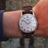 Wrist shot of Vintage Le Phare Mens Oversize Watch from 1950s with Handwinding ETA 1120 Movement