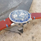 Vintage Men's Blue Swiss Rego Sport // Early 'Stop-Start' Chronograph Watch // With A Handcrafted Genuine Leather Strap