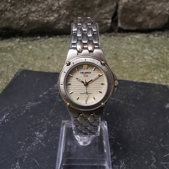 Vintage HELBROS Stainless Steel Women's Quartz Watch // With Gold Plated Accents And Bezel