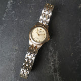 Vintage HELBROS Stainless Steel Women's Quartz Watch // With Gold Plated Accents And Bezel