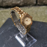 Vintage ELGIN Gold Plated Women's Quartz Watch // With Rotating Bezel And Date Display