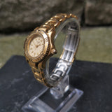 Vintage ELGIN Gold Plated Women's Quartz Watch // With Rotating Bezel And Date Display
