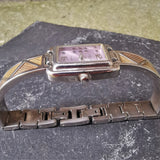 Vintage LA EXPRESS Chrome Plated Women's Quartz Watch // Mauve Coloured Dial And Textured Gold Bracelet Detail