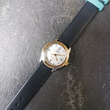 Vintage TIMEX Chrome And Gold Plated Women's Quartz Watch // Date Display // Genuine Leather Navy Strap // Indiglo Function