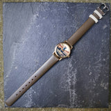Vintage Faded Gold Plated Women's Quartz Watch // Genuine Leather Navy Strap // Unique Golf Design Dial
