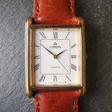 Vintage Women's LORUS Gold Plated Watch // Square Face // Quartz // Genuine Leather Strap