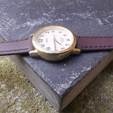 Vintage Women's Gold Plated Timex Quartz Watch // With Genuine Brown Leather Straplay