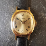Vintage Women's TIMEX Gold Plated Mechanical Watch // Genuine Leather Strap