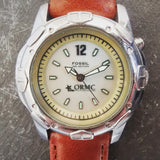 Men's Vintage Fossil Stainless Steel Quartz Watch // New Genuine leather Strap