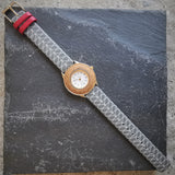 Vintage LUXURY Gold Plated Women's Quartz Watch // Unique Cork Bezel // Genuine Leather Strap