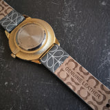Vintage LUXURY Gold Plated Women's Quartz Watch // Unique Cork Bezel // Genuine Leather Strap