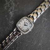 Vintage Women's Fossil "f2" Chrome Plated Quartz Watch - With Gem Stone Bezel And Date Indicator
