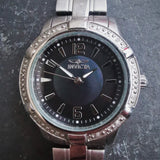 Women's Vintage All Stainless Steel INVICTA Quartz Watch - With Original Strap And Gem Stone Bezel
