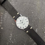 Vintage Mens Lanco Mechanical Swiss Watch with White Dial and New Handmade Black Leather Strap
