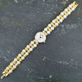 Vintage Women's Lucoral Gold Plated Quartz Watch With A Pearl Bracelet