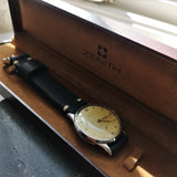 Vintage Zenith 1951 Watch Cal 126 with Patina in Original Box & Handmade Strap